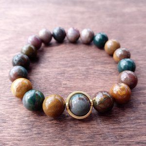 Handmade Ocean Jasper and Indian Agate Crystal Bracelet for Calming Energy
